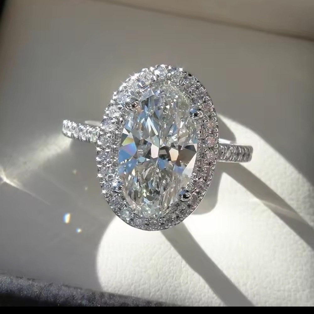 Silver Oval Crystal Ring